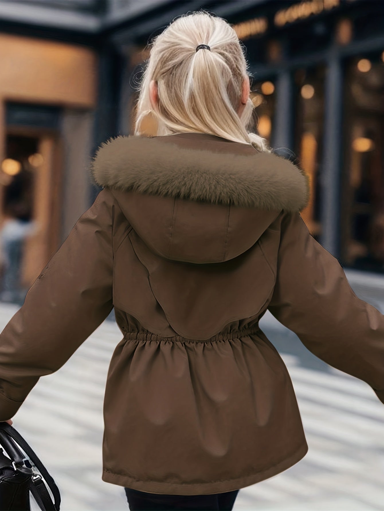 Women's Winter Fleece-Lined Thermal Coat - Full-Zip A-Line Hood