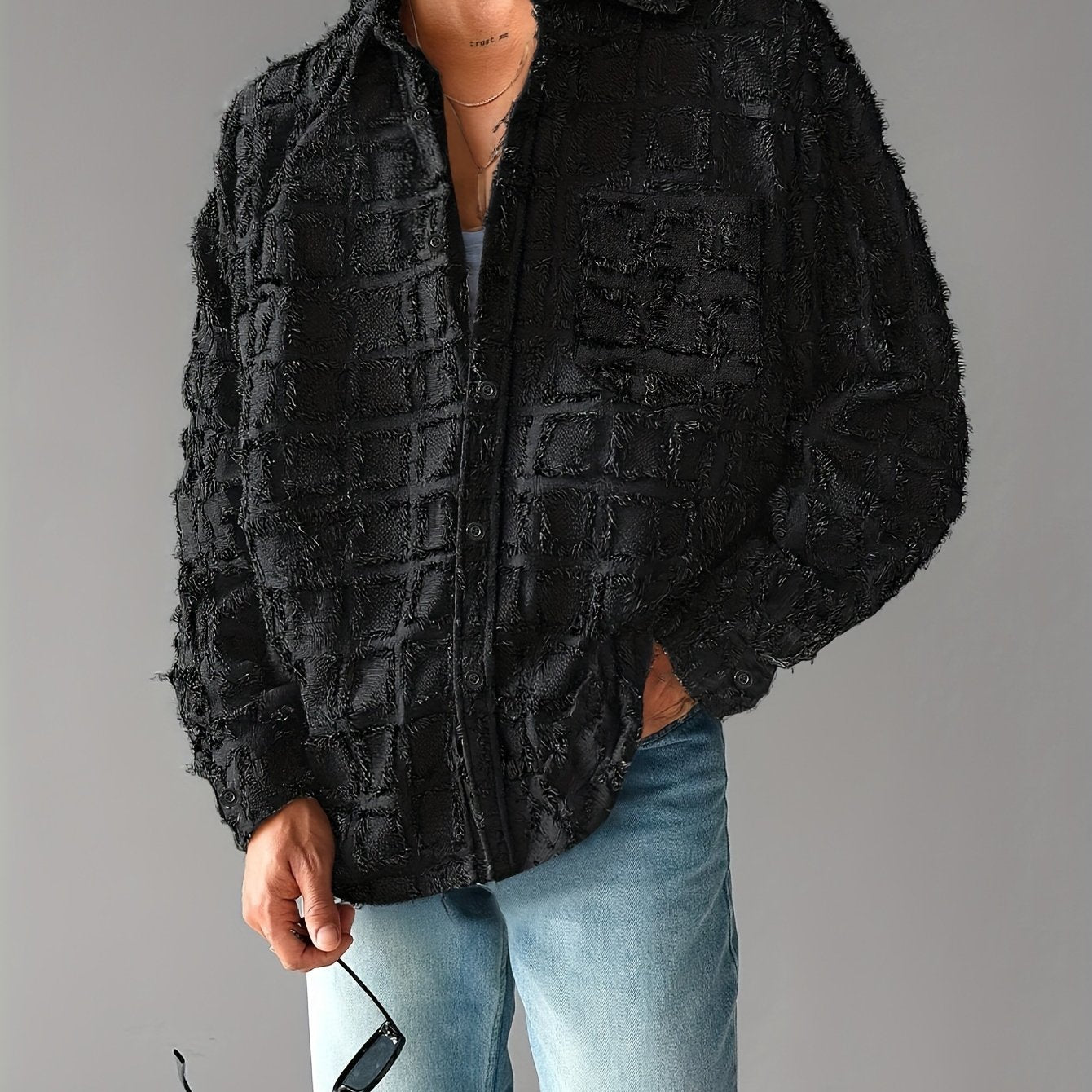 Men's Plaid Shirt Jacket - Furry Loose Fit