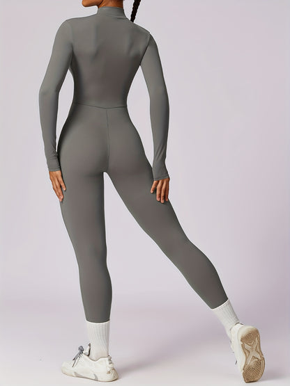 Women's Full-Zip Long Sleeve Workout Onesie - High-Stretch Athletic