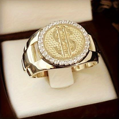 Luxury Avant-Garde Dollar Sign Ring with Cubic Zirconia Accents - Copper Band, Ideal for Parties, Thanksgiving, Christmas & Everyday Wear, Perfect Gift for Men and Women, Festive Jewelry|Avant-garde Ring|Copper Band Rin