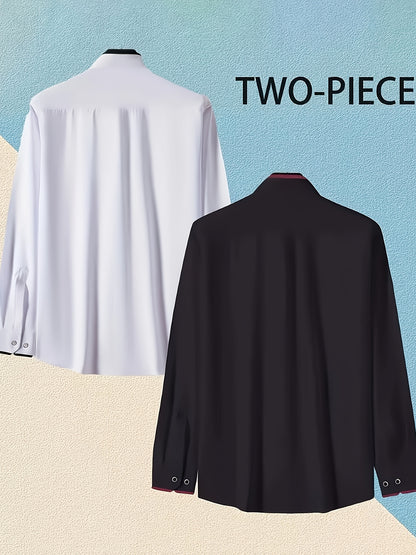 1+1 Men's Double Lapel Long Sleeve Shirt - Fashion Business Casual