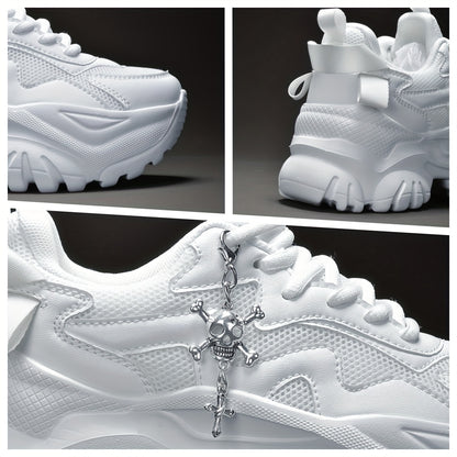 Women's 7cm Height-Increasing Fashion Casual Sneakers with Halloween Elements 3D Cross Skull Metal Shiny Pendant Chain Accessory, Dark Style Women's Outdoor All Seasons EVA Thick Platform High Waterline Lightweight Soft Botto