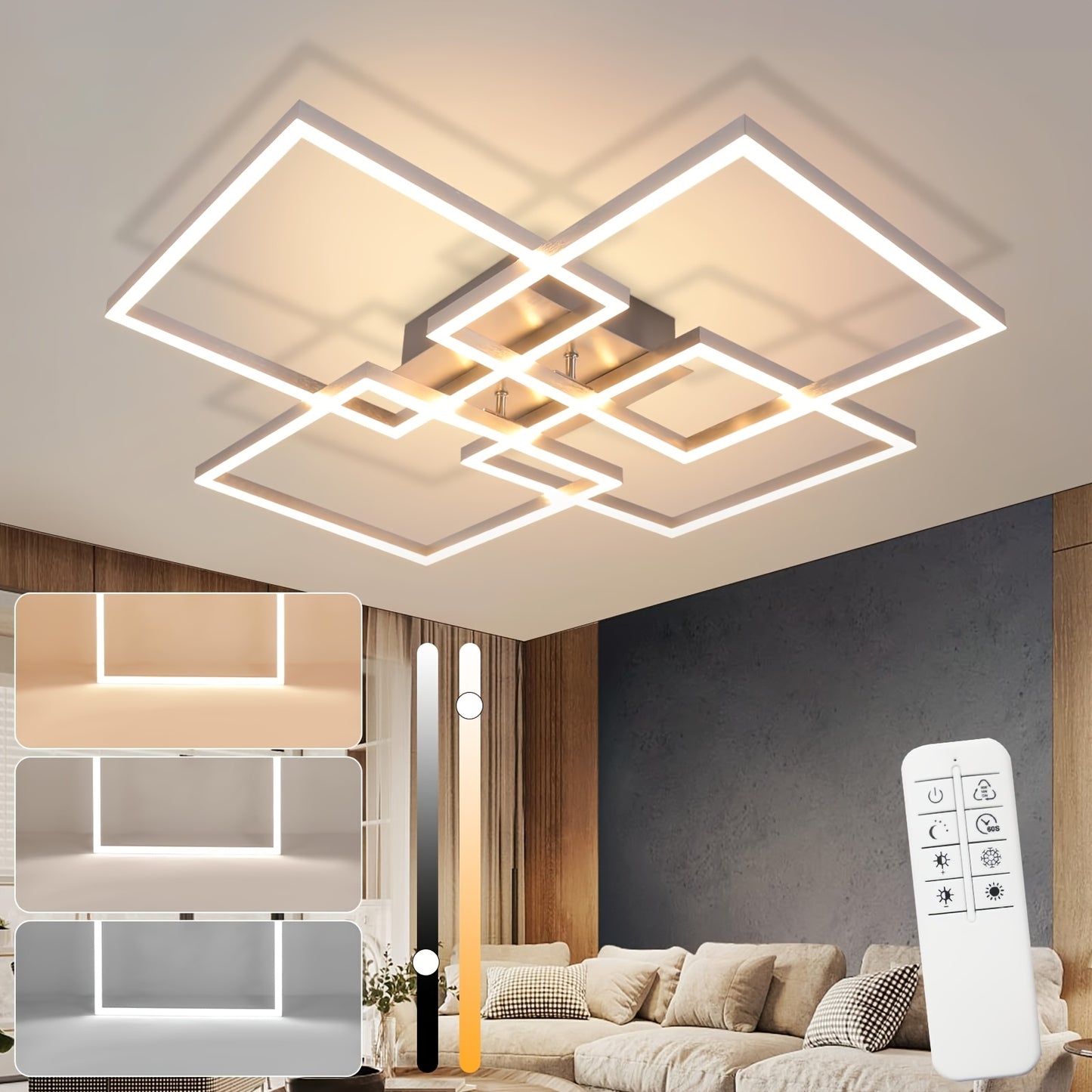GBLY Elegant Square LED Ceiling Light 48W - Dimmable Remote 3000K-6500K