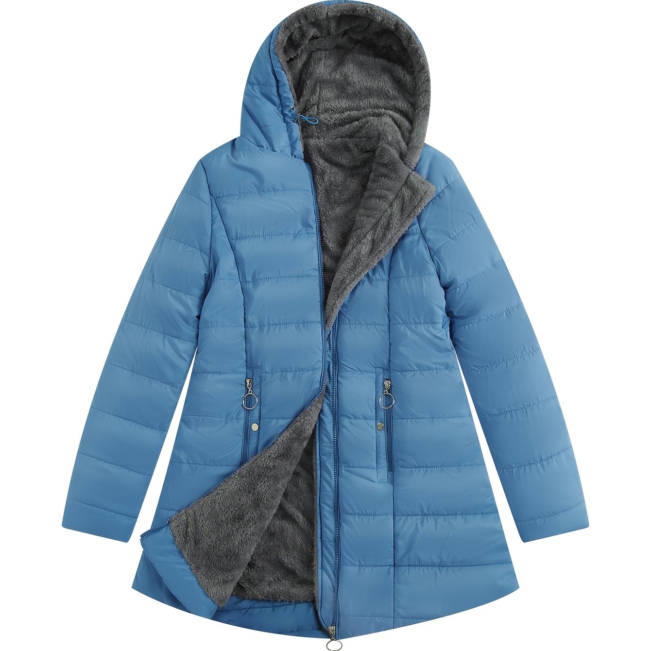 Plus Size Hooded Mid-Length Thick Warm Coat - Anti-Cold Zipper