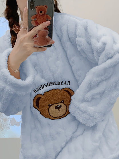 Thick Warm Pajama Set - Jacquard Bear Flannel
