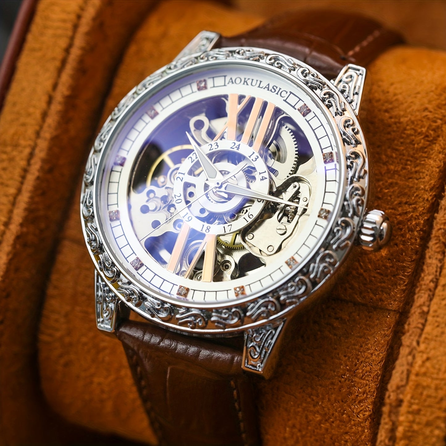 AOKULASIC Men's Luxury Tourbillon Skeleton Automatic Watch