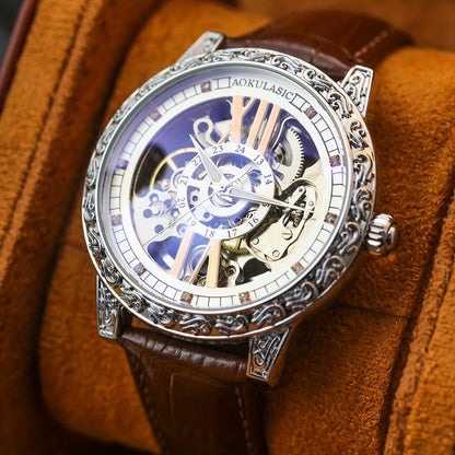 AOKULASIC Men's Luxury Tourbillon Skeleton Automatic Watch