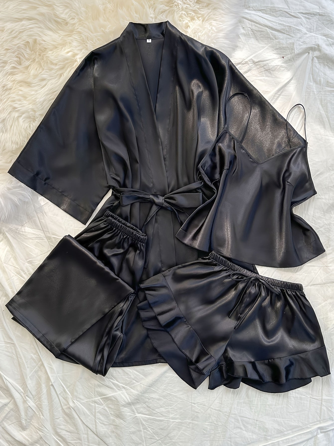 Women's All-Season V-Neck Pajama Set - Tie Waist Drawstring