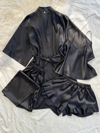 Women's All-Season V-Neck Pajama Set - Tie Waist Drawstring