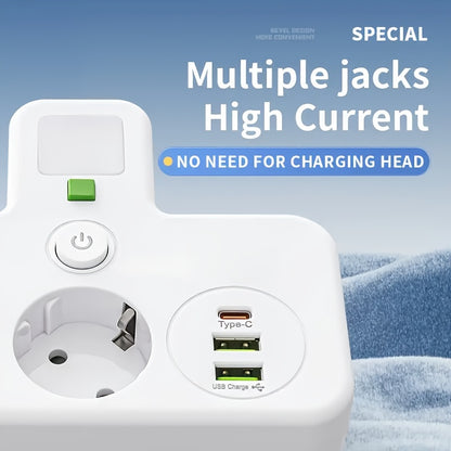 EU Plug Power Strip - 4 Sockets 2 USB Ports Night Light