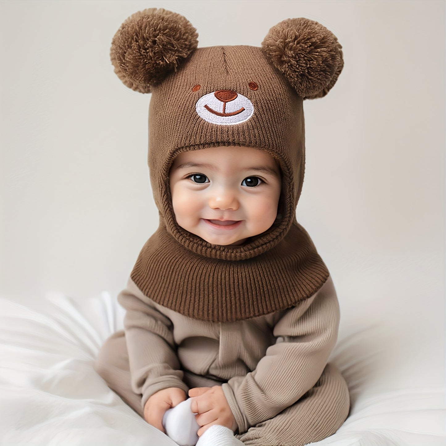 Baby Bear Ear Mask & Beanie - 0-8 Years Winter Hat