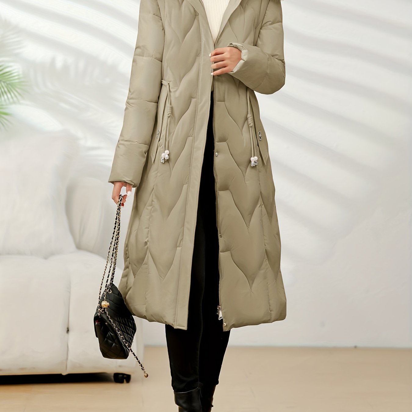 Damenmantel in Übergröße, knielang, neue Wintermode, schmal geschnitten, mit Kapuze und dickem Futter, Winterjacke für Damen in Übergröße, leichte Wintermäntel für Damen mit Taschen, Jacke für Damen in Übergröße