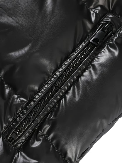 Men'S Heavyweight Winter Coat - Thick Insulated Hooded Jacket with Full-Zip Closure, Loose Fit Long Sleeve Outerwear for Cold Weather, Front Pockets - Black & Golden, Casual Formal Wear, Winter Jacket, Seasonal Fashion, Styli