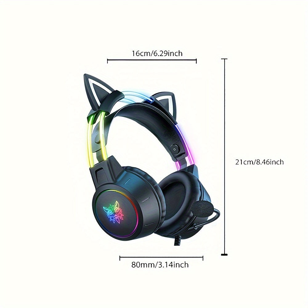 ONIKUMA RGB Gaming Headset - Detachable Cat Ear with Surround Sound