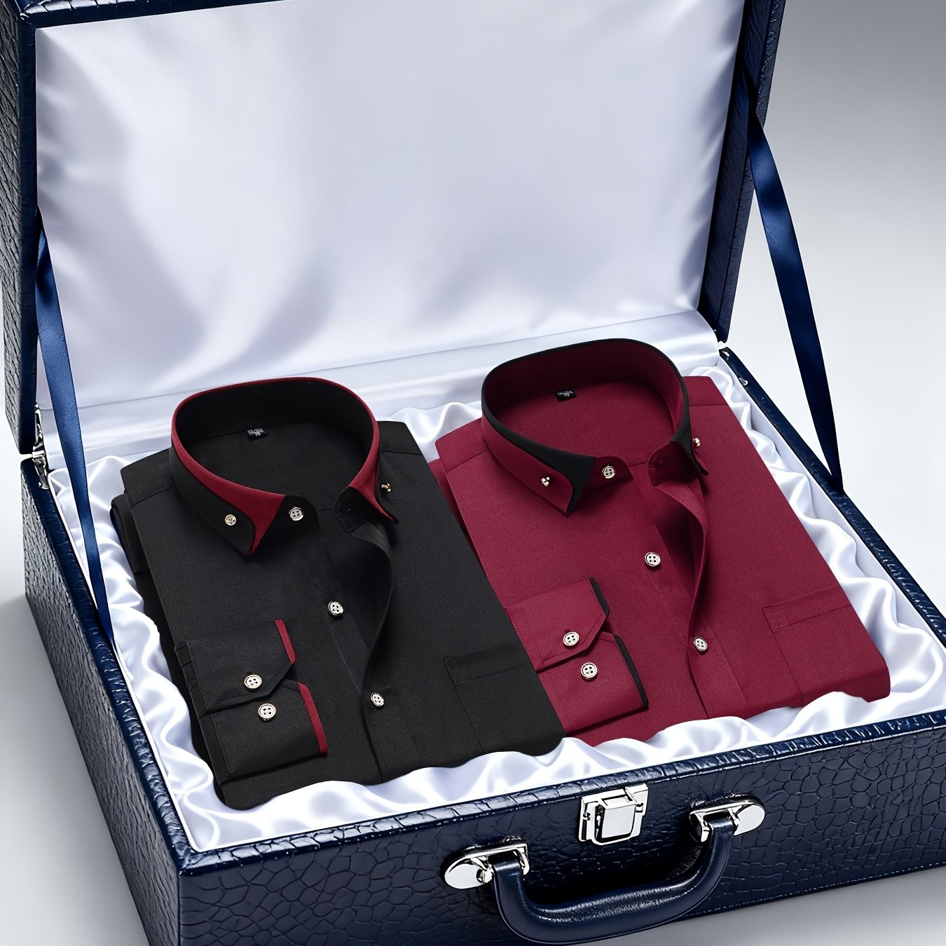 Men's Casual Business Shirt 1+1pc - Lapel Chest Pocket