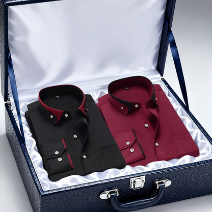 Men's Casual Business Shirt 1+1pc - Lapel Chest Pocket