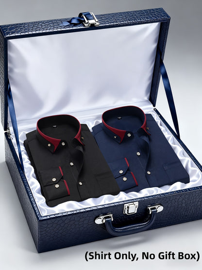 Men's Casual Business Shirt 1+1pc - Lapel Chest Pocket