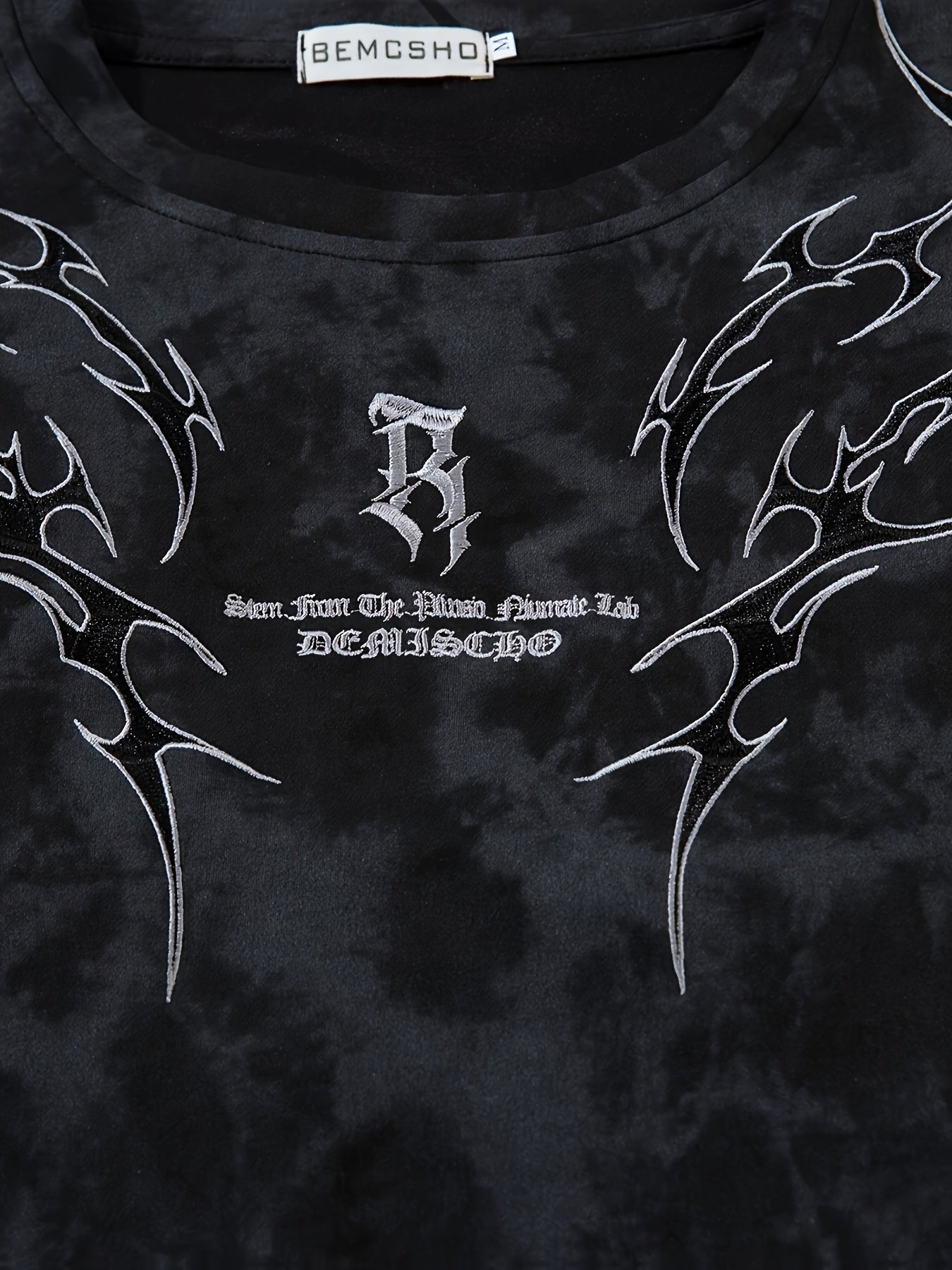 Men's Vintage Tie-Dye T-Shirt - Letter Embroidery Crew Neck