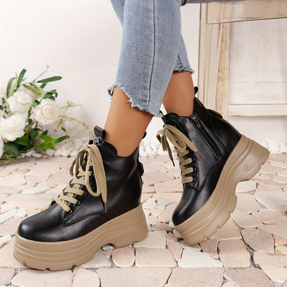 Women's Chunky Platform Ankle Boots - Fleece-Lined Black British