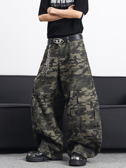 Men's American High Multi-Pocket Jeans - Camo Wide-Leg