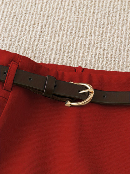 Women's Fashion Solid Color Shorts - Faux Pocket with Belt