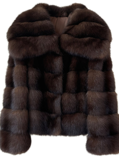 Women's Elegant Faux Fur Coat - Fluffy Design