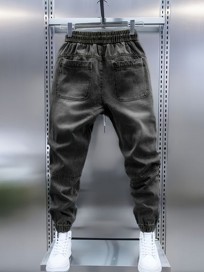 Men'S Four-Season Patchwork Cuffed Casual Jeans in Light Blue.