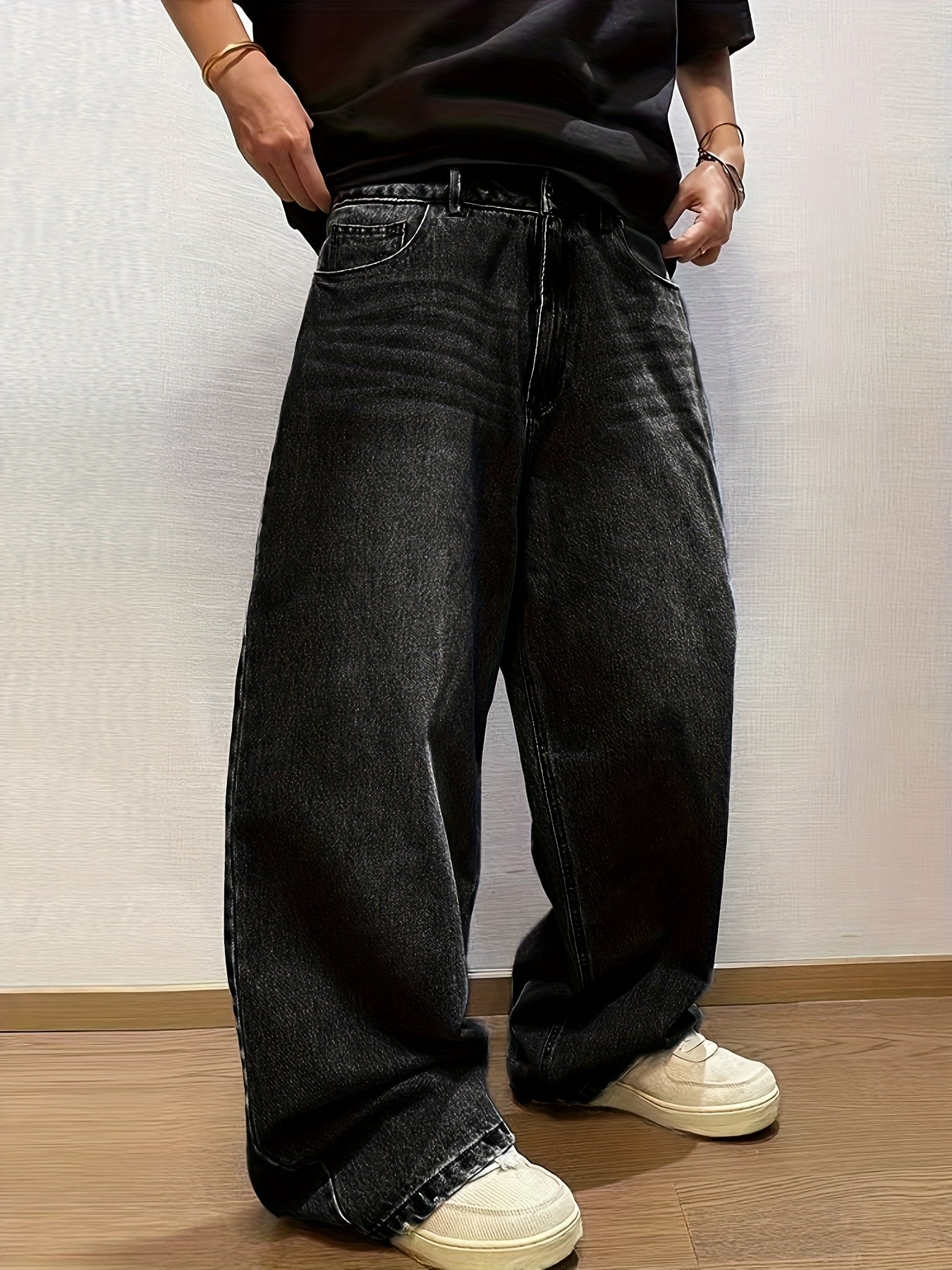 Men's American Retro Curved Blade Jeans - Loose Wide-Leg