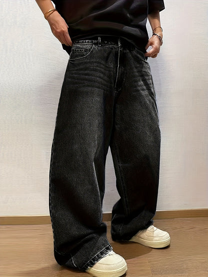 Men's American Retro Curved Blade Jeans - Loose Wide-Leg