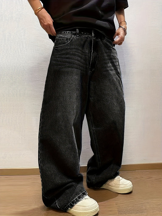 Men's American Retro Curved Blade Jeans - Loose Wide-Leg