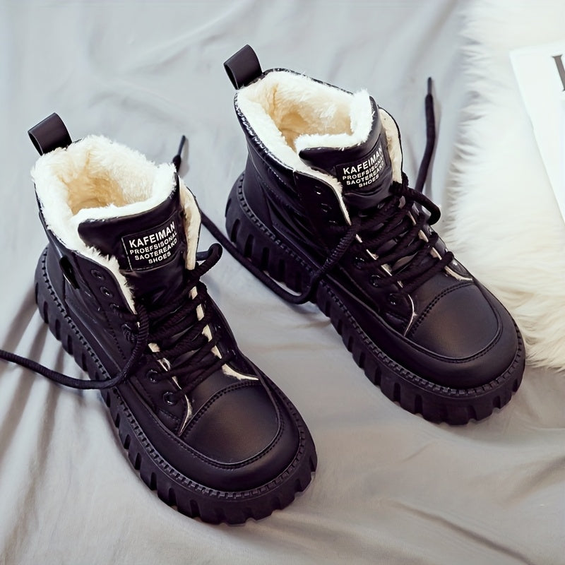 Women's Winter Boots - Thick Platform Lace-Up Ankle Boots