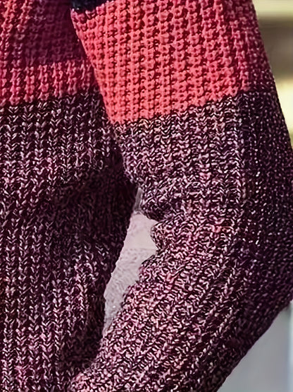 Men's Half-Zip Striped Sweater - Stand Collar Color Block