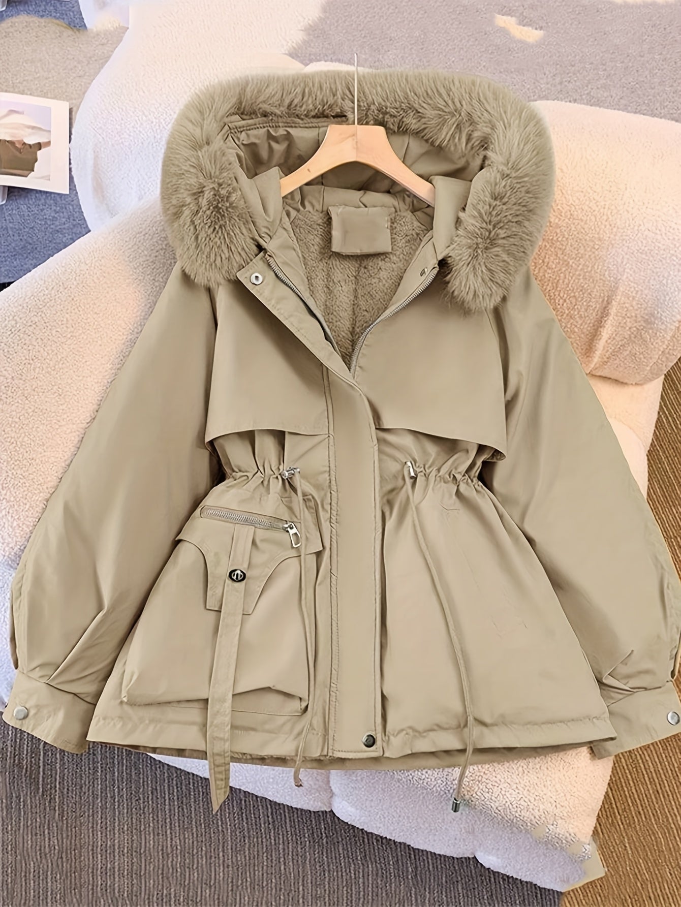 Women's Winter Fleece-Lined Thermal Coat - Full-Zip A-Line Hood