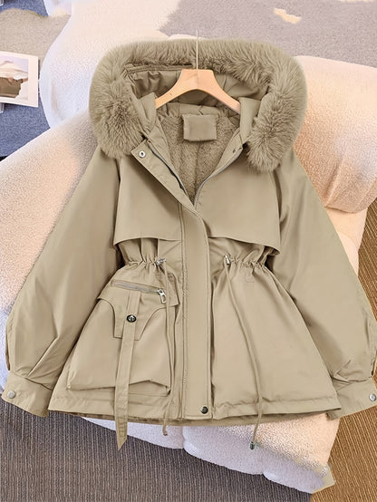 Women's Winter Fleece-Lined Thermal Coat - Full-Zip A-Line Hood