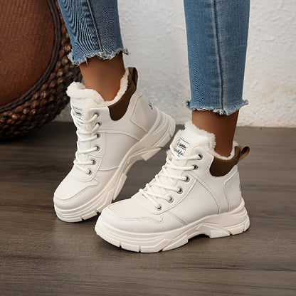 Women's Insulated Winter Lightweight Boots - Plush Collar Thick Sole White