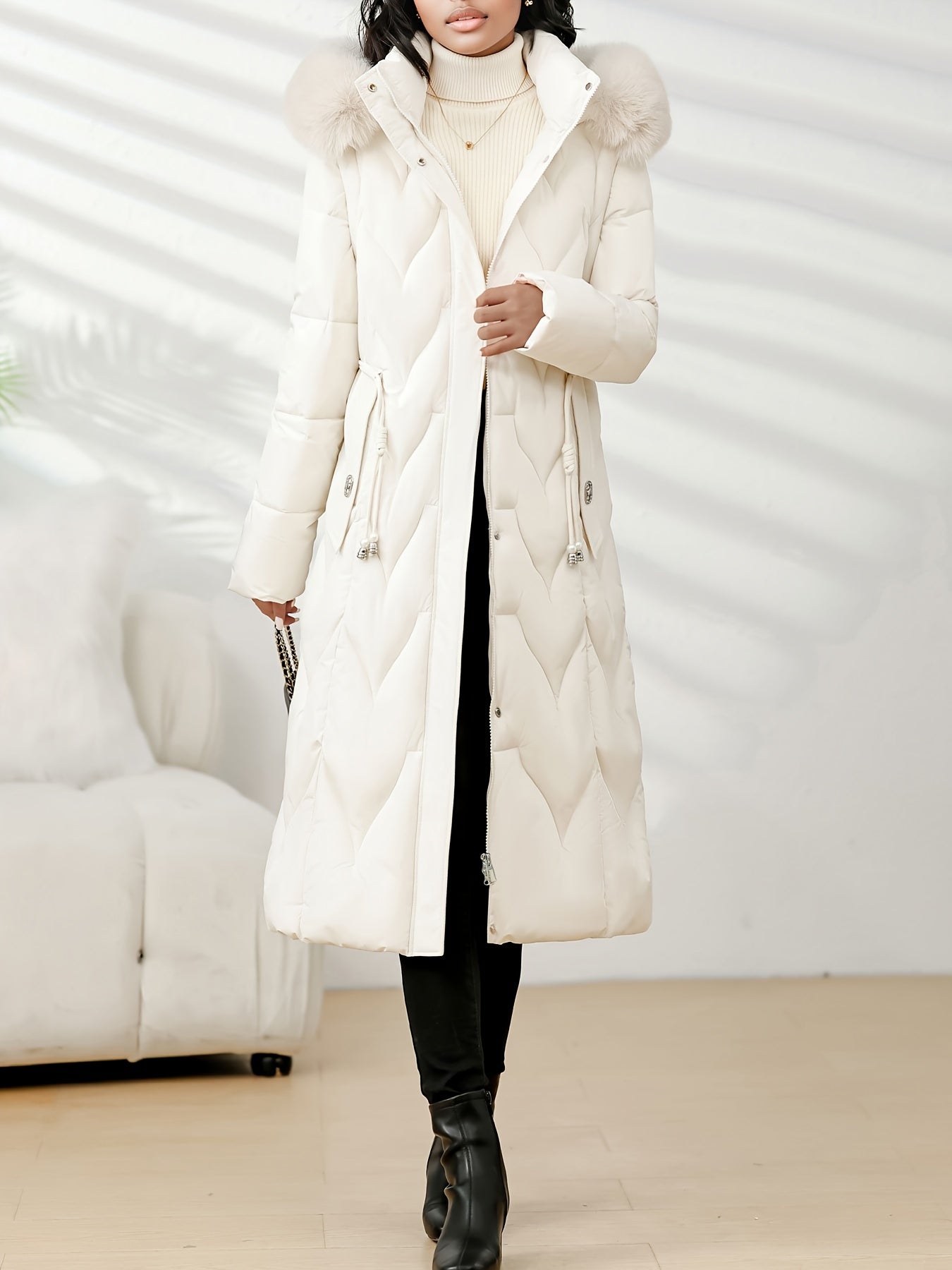 Damenmantel in Übergröße, knielang, neue Wintermode, schmal geschnitten, mit Kapuze und dickem Futter, Winterjacke für Damen in Übergröße, leichte Wintermäntel für Damen mit Taschen, Jacke für Damen in Übergröße