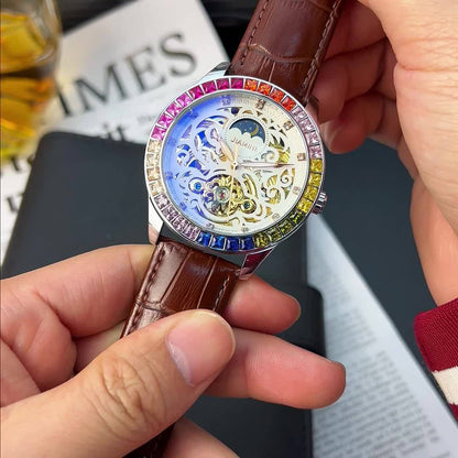 Jianni Men's Luxury Automatic Tourbillon Watch - Moon Sun Phases