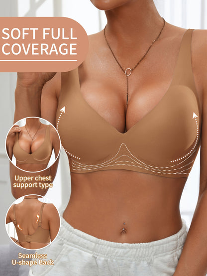 Full-Coverage Push-Up Bra - Wire-Free High Lift Non-Detachable Pad