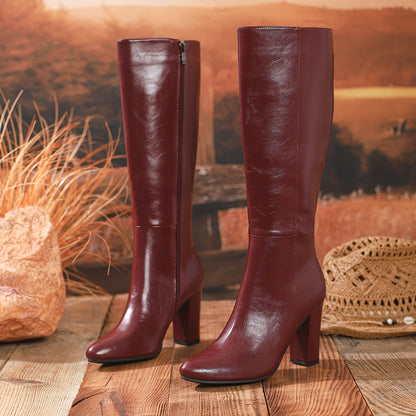 Women's Chunky Platform High Boots - Side Zipper Knee-High