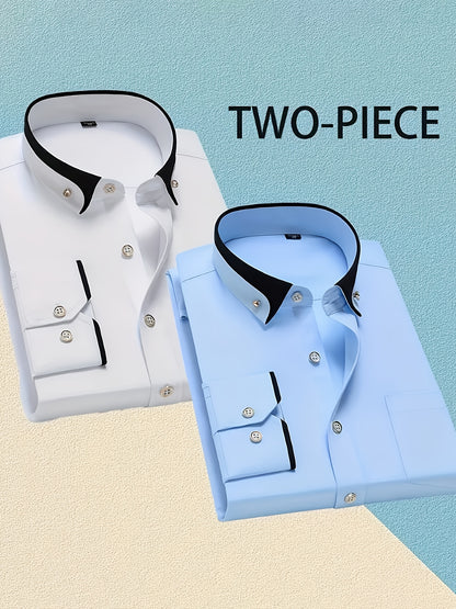 1+1 Men's Double Lapel Long Sleeve Shirt - Fashion Business Casual