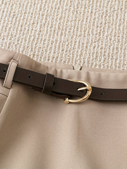 Women's Fashion Solid Color Shorts - Faux Pocket with Belt