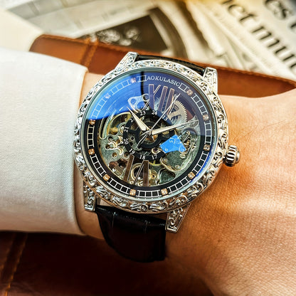 AOKULASIC Men's Luxury Tourbillon Skeleton Automatic Watch