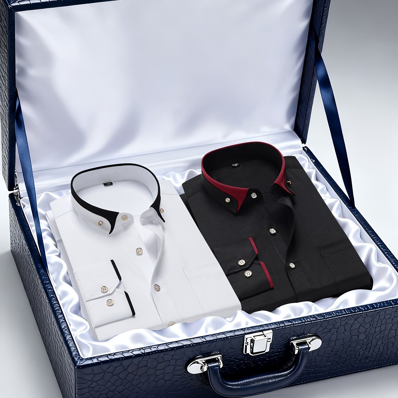 Men's Casual Business Shirt 1+1pc - Lapel Chest Pocket