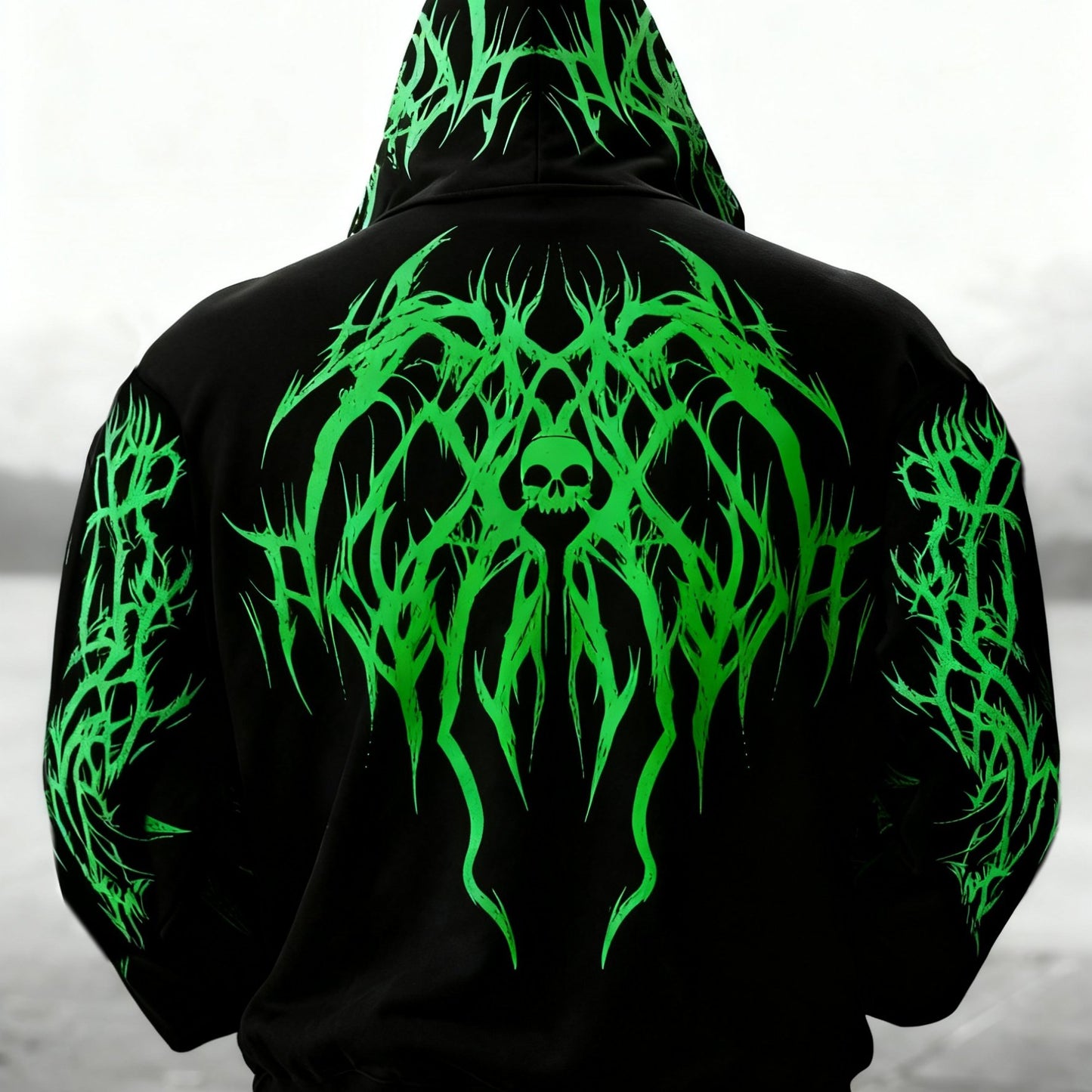 Men's Gothic Skull Print Zip Hoodie - Loose Fit with Pockets