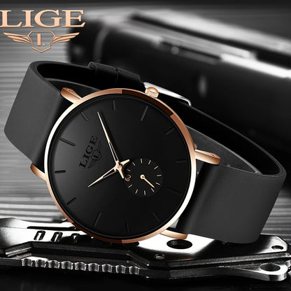 LIGE Minimalist Watch - Ultra-Thin Silicone Strap Unisex