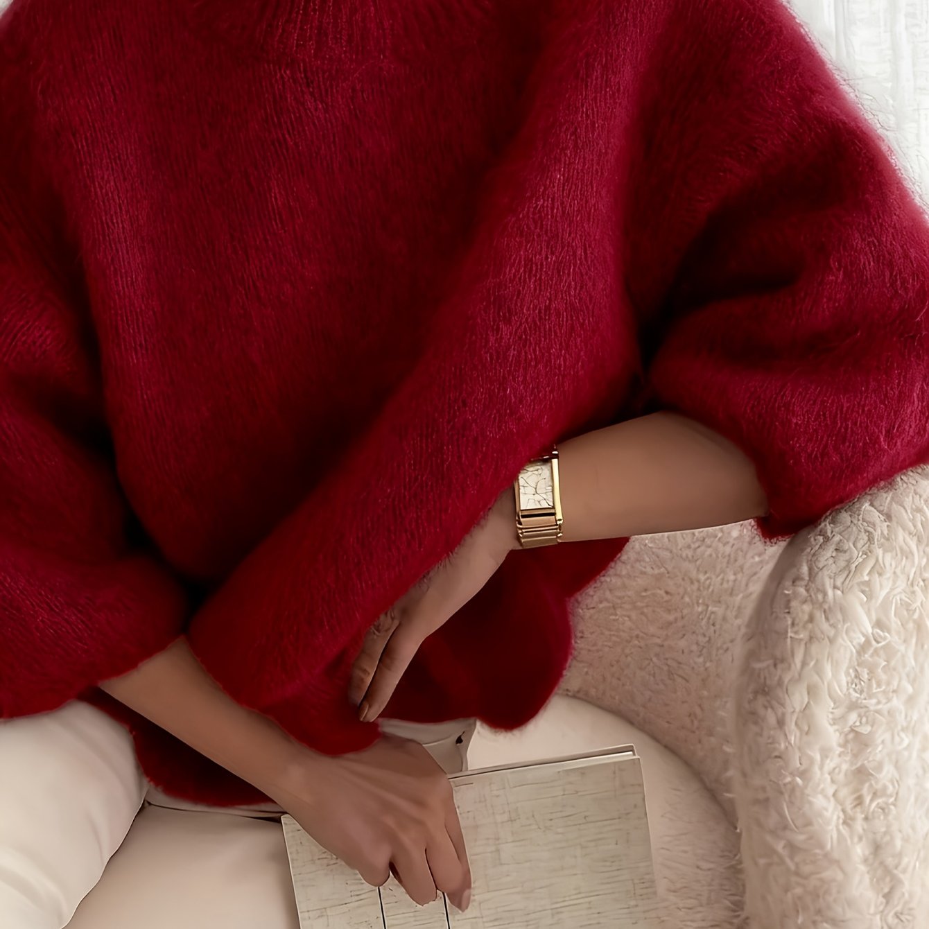 Women's Alpaca Sweater - Elegant Round Neck Winter Coat, Soft Warm Pure Color Blouses | High Elasticity for a Flattering Fit | Solid Color Sweaters for Dresses, Skirts & Pants Toppings | Hand Wash/Dry Clean (Autumn/Winter War