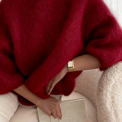 Women's Alpaca Sweater - Elegant Round Neck Winter Coat, Soft Warm Pure Color Blouses | High Elasticity for a Flattering Fit | Solid Color Sweaters for Dresses, Skirts & Pants Toppings | Hand Wash/Dry Clean (Autumn/Winter War