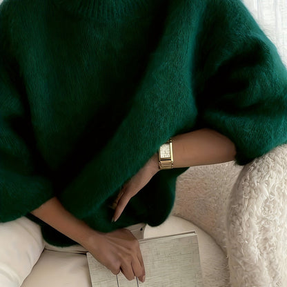 Women's Alpaca Sweater - Elegant Round Neck Winter Coat, Soft Warm Pure Color Blouses | High Elasticity for a Flattering Fit | Solid Color Sweaters for Dresses, Skirts & Pants Toppings | Hand Wash/Dry Clean (Autumn/Winter War