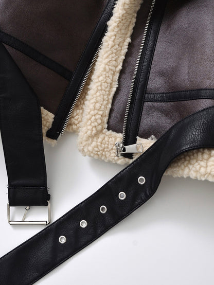 Women's Vintage Jacket - Belted Waist Zipper Cropped