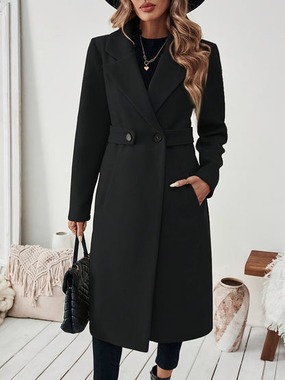 Women's Suit Collar Two-Tone Belted Long Coat - Elegant H-Line